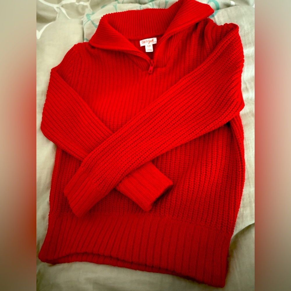 Cat & Jack Vibrant Red Knit Sweater boys medium(8)